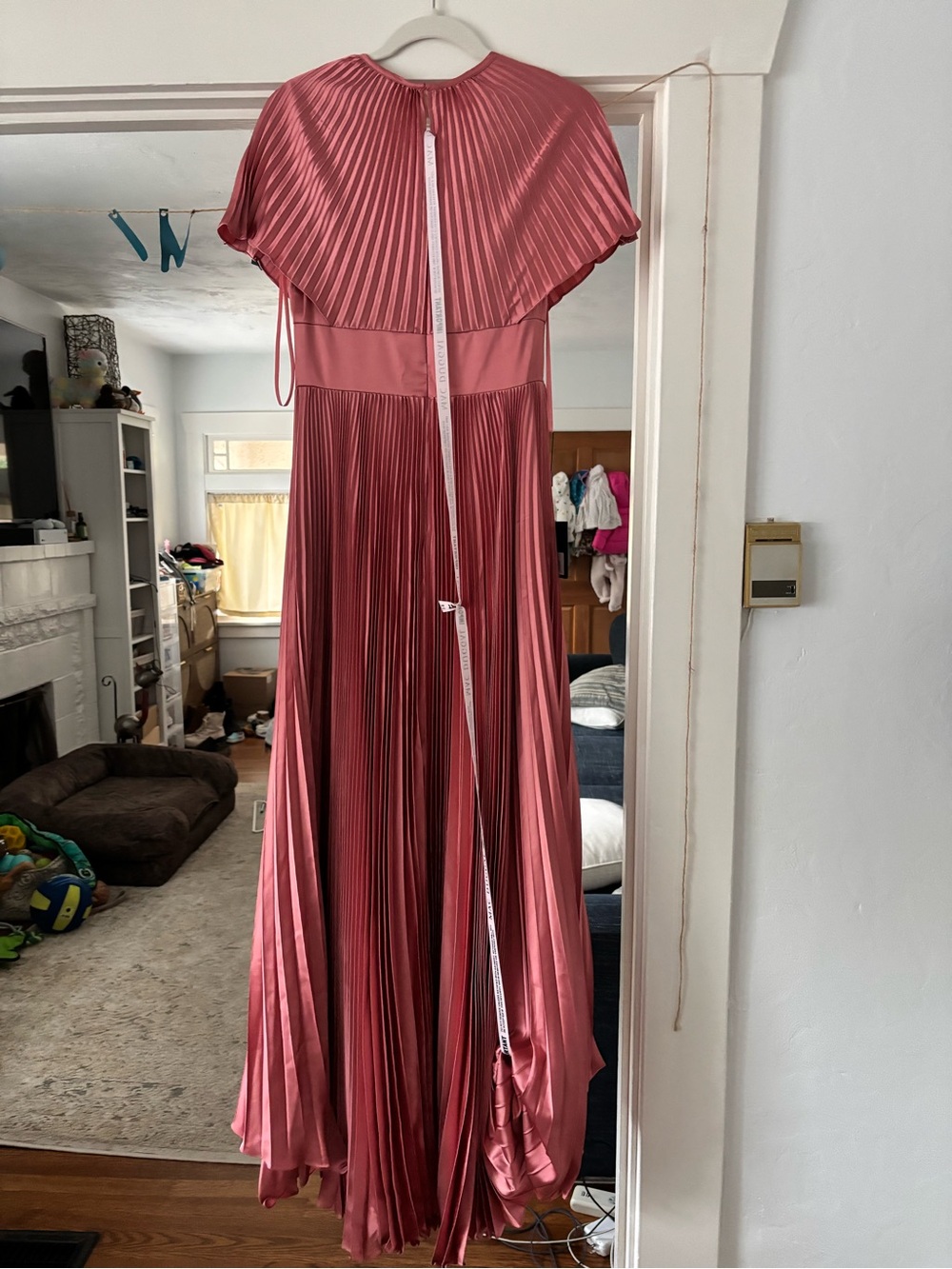 Mac Duggal Pleated Satin Maxi Dress - Rose Pink - Picture 5 of 6